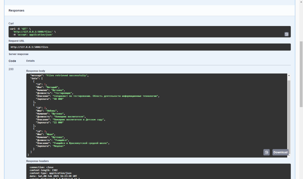Интерфейс Swagger